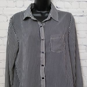 Forever 21 Black and White Striped Button-Up Blouse